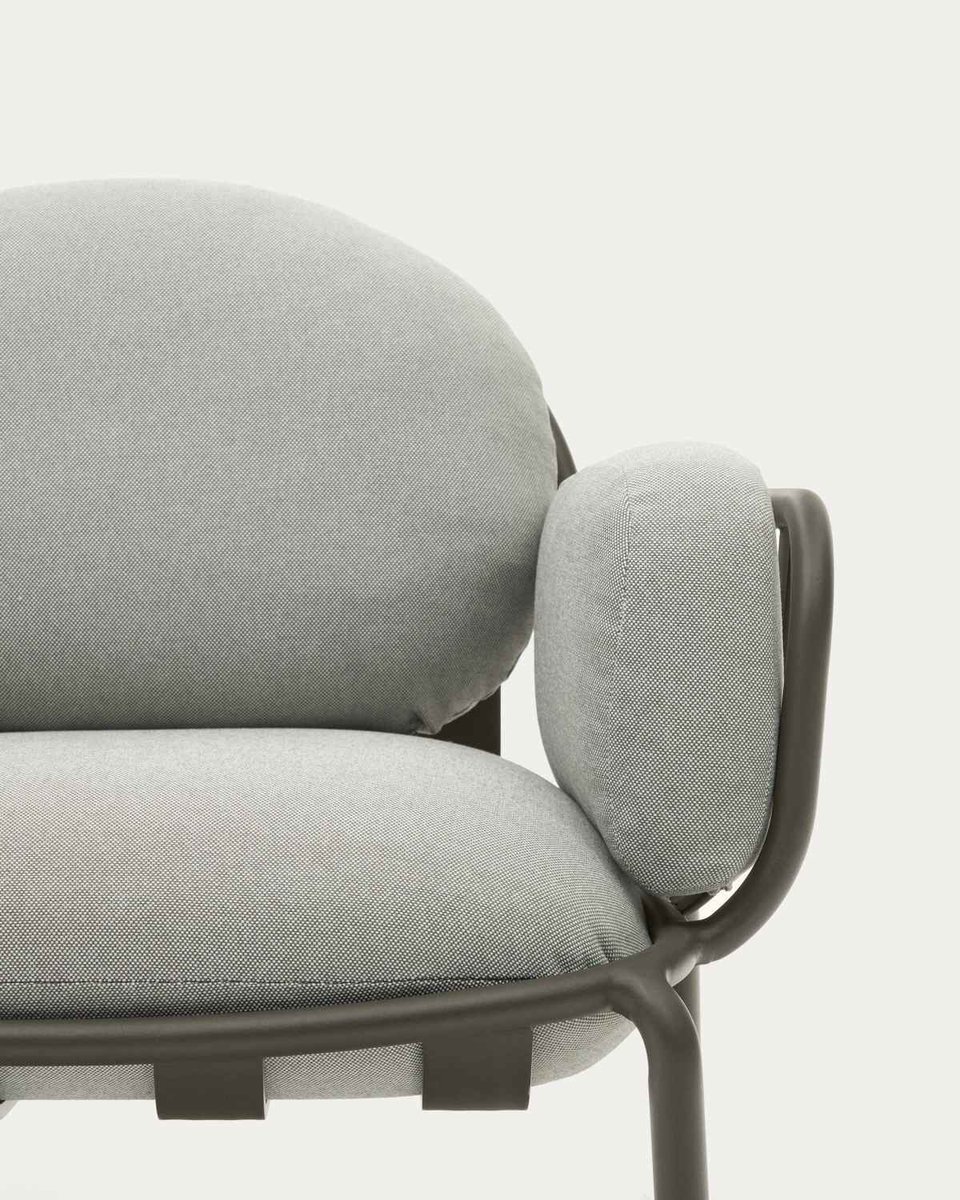 Butaca de exterior Joncols de aluminio con acabado pintado verde y cojines gris