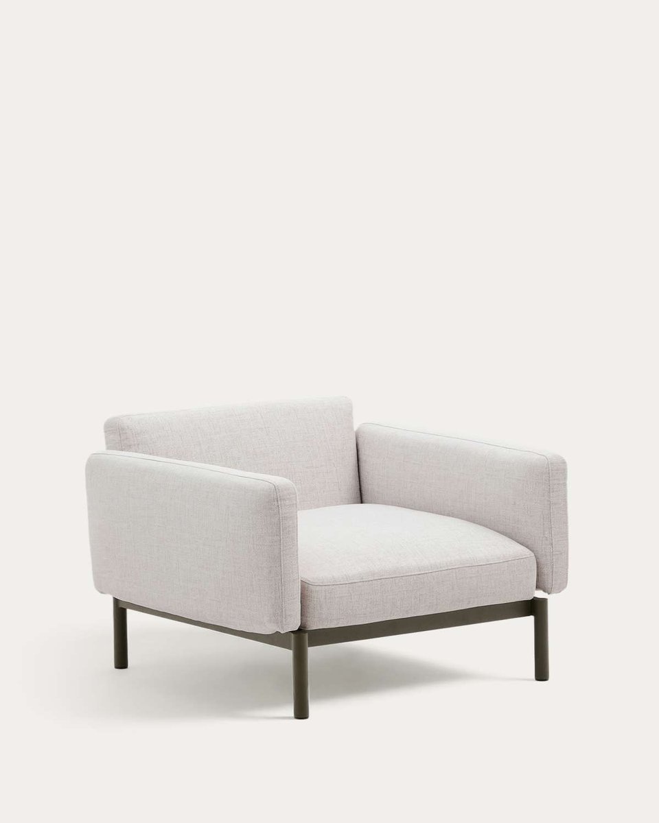 Butaca modular de exterior Sorells con tapizado beige y aluminio verde