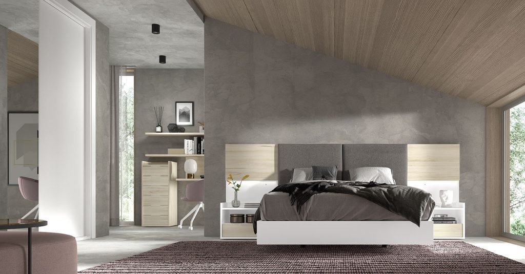 Cama con escritorio y mesita de noche Conjunto colección Kloset Night