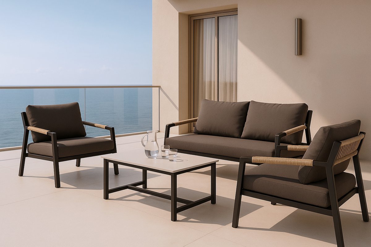 Conjunto de jardín MUSCAT negro (sofá + sillones + mesa centro)