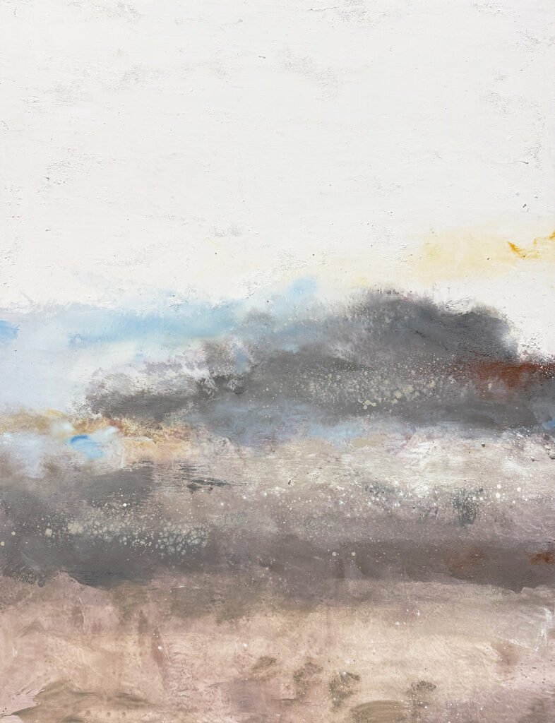 Cuadro abstracto inspirado en paisaje en tonos tierra