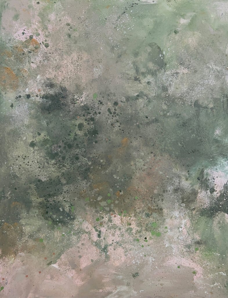Cuadro abstracto texturizado en tonos verdes y neutros