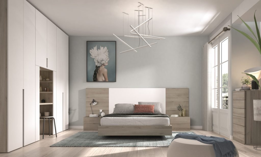 Dormitorio con armario batiente plegable cotton sahara kloset