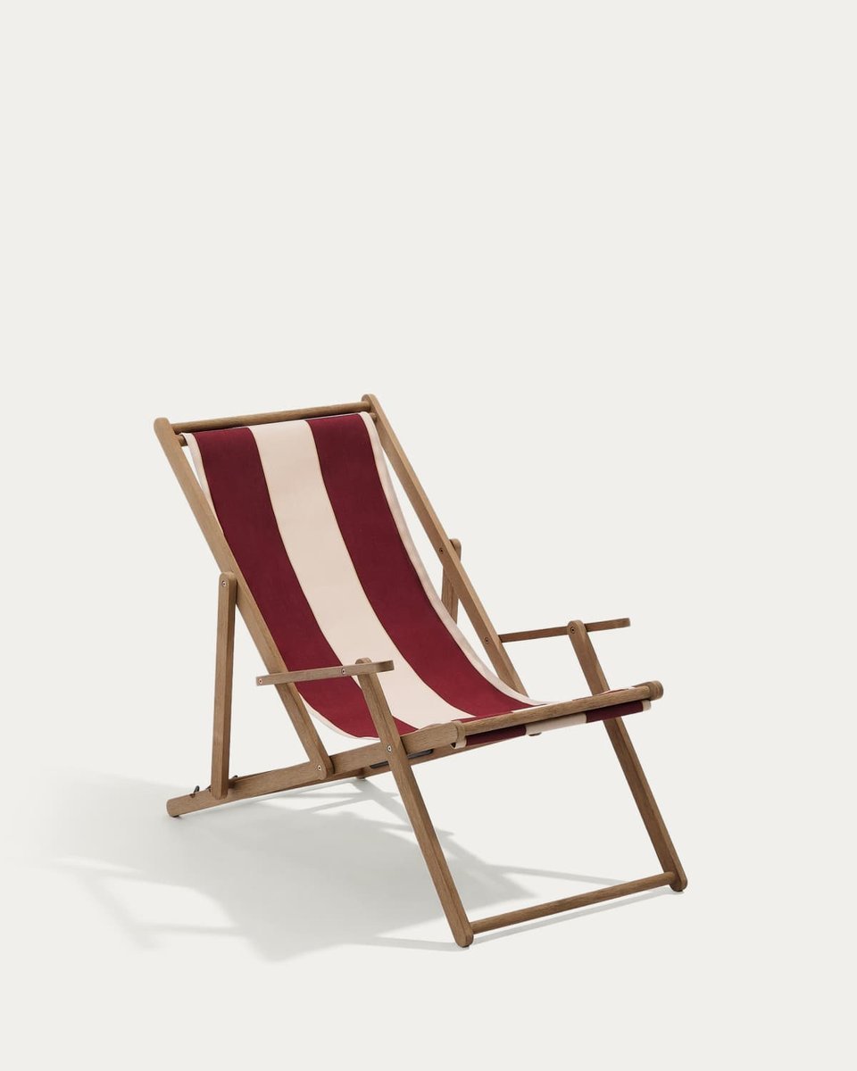Hamaca plegable de exterior Vilara rayas granate y beige de madera maciza de acacia FSC 100%