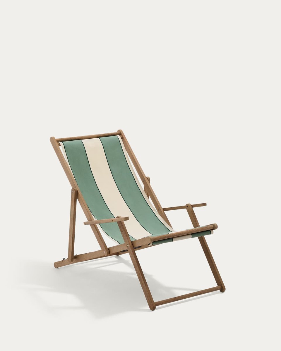 Hamaca plegable de exterior Vilara rayas verde y beige de madera maciza de acacia FSC 100%