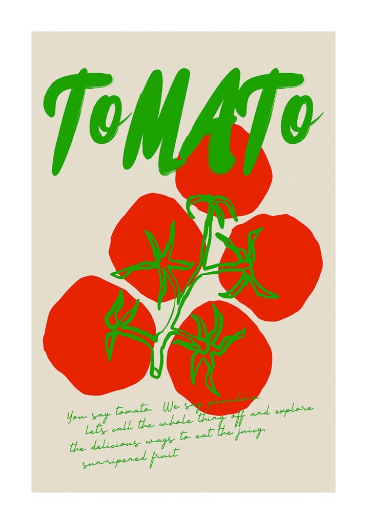 Ilustración Estilizada de Tomate con Texto