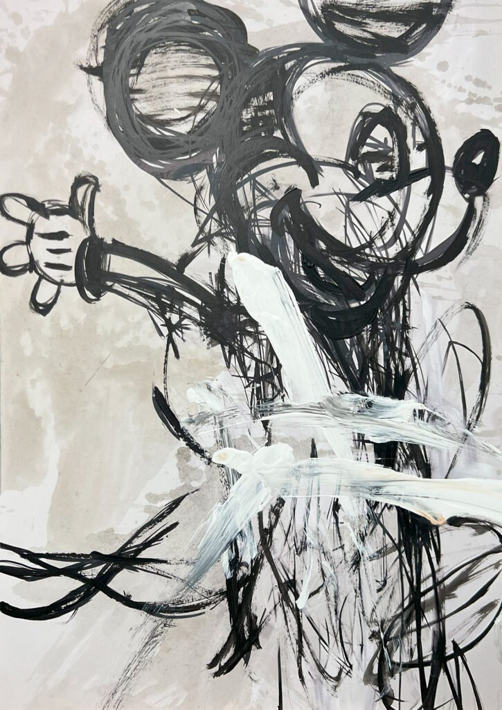 Interpretaci¢n Pop Art: Mickey Mouse en Trazo Din mico Blanco y Negro