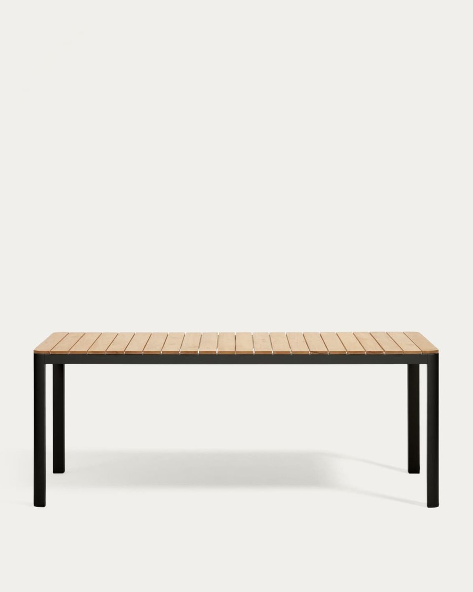 Mesa 100% exterior Bona madera maciza de teca y aluminio con acabado negro 200 x 100 cm