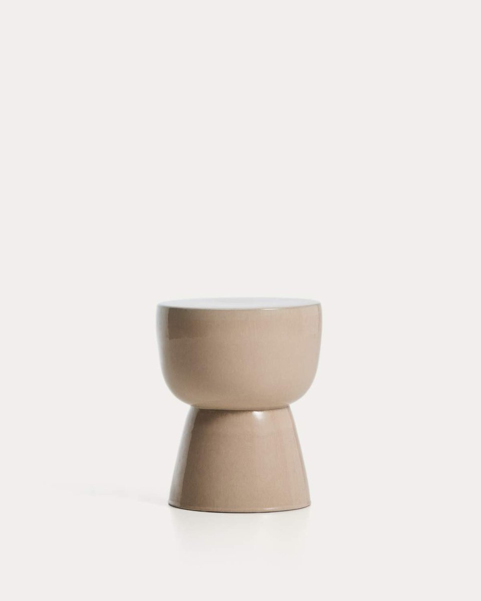 Mesa auxiliar exterior Mesquida de cerámica con acabado crudo glaseado Ø 36 cm
