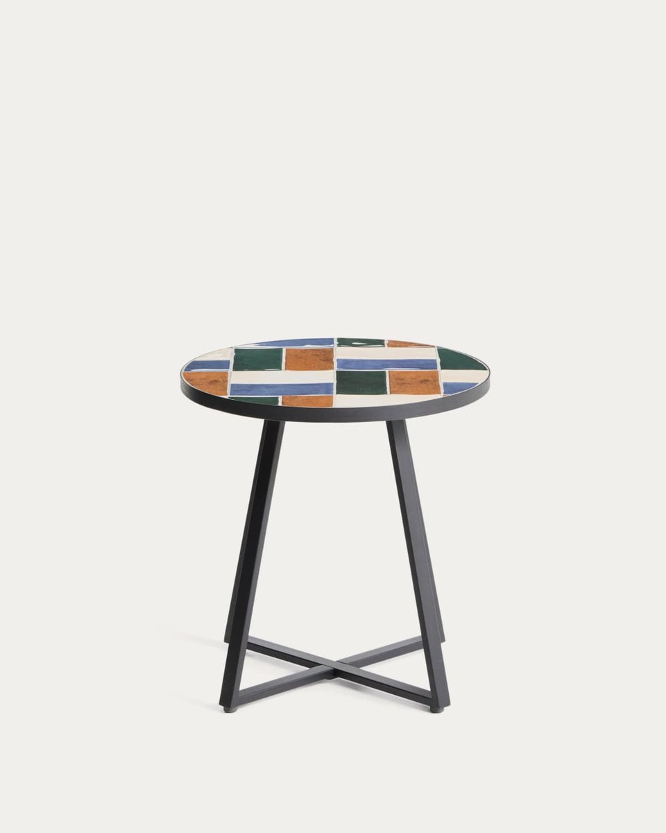 Mesa auxiliar redonda Tella de acero galvanizado grafito y azulejos multicolor Ø45 cm