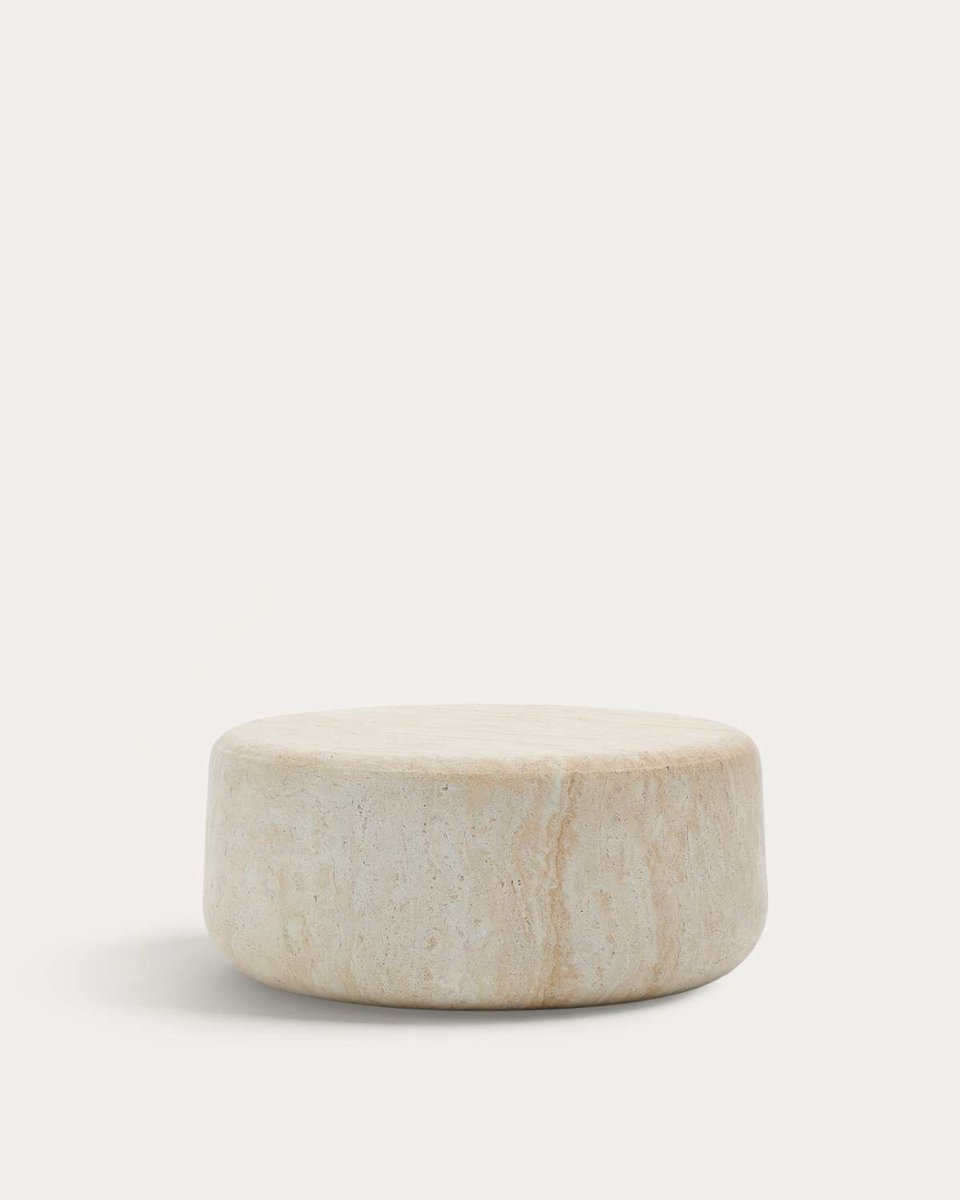 Mesa de centro Drasi de cemento con acabado efecto travertino Ø90 cm