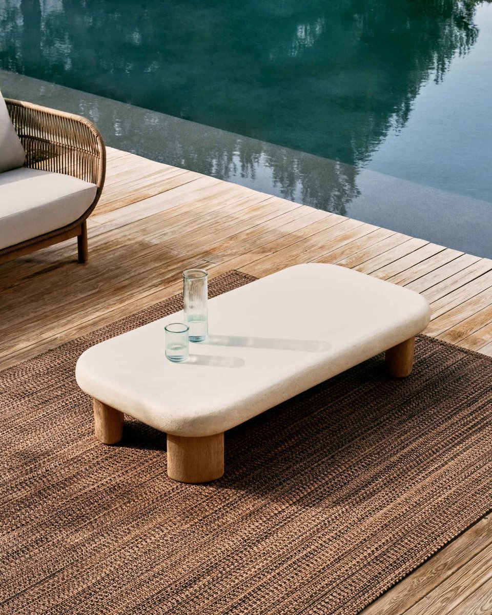 Mesa de centro Labra de cemento y madera de acacia 140 x 70 cm FSC 100%