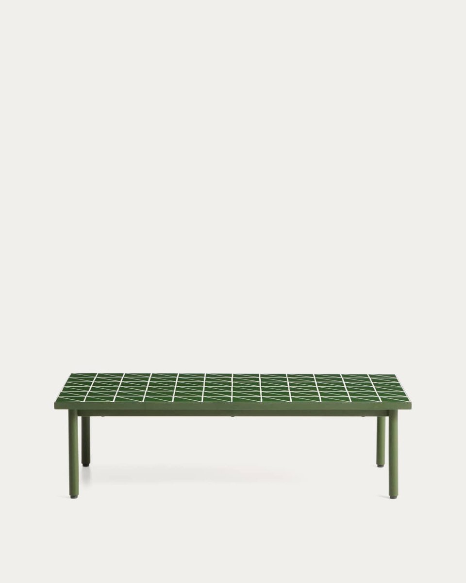 Mesa de centro Maurina de acero galvanizado verde con azulejos verdes 122 x 61 cm