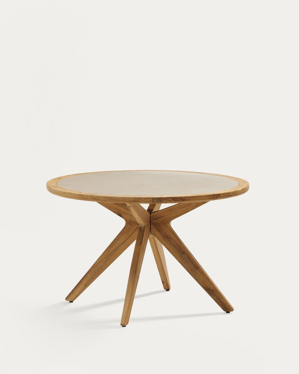 Mesa redonda Julieta de polycemento beige y madera maciza de acacia Ø 120 cm FSC 100%