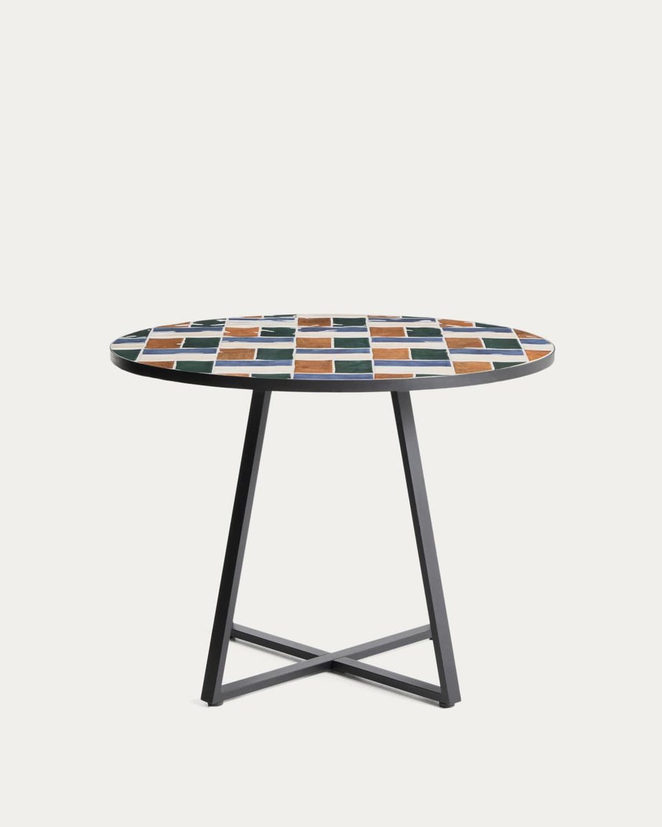 Mesa redonda Tella de acero galvanizado grafito y azulejos multicolor Ø120 cm