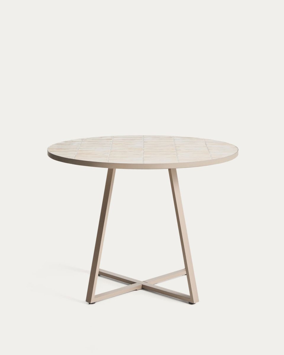 Mesa redonda Tella de acero galvanizado topo y azulejos beige Ø120 cm