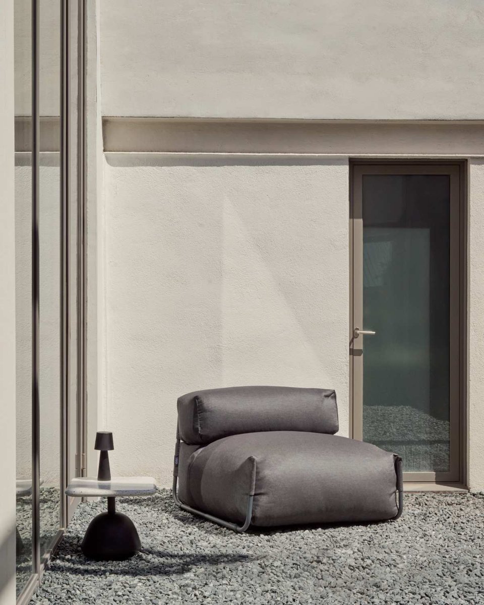 Puf sofá modular con respaldo 100% exterior Square gris oscuro y aluminio negro 101x101 cm