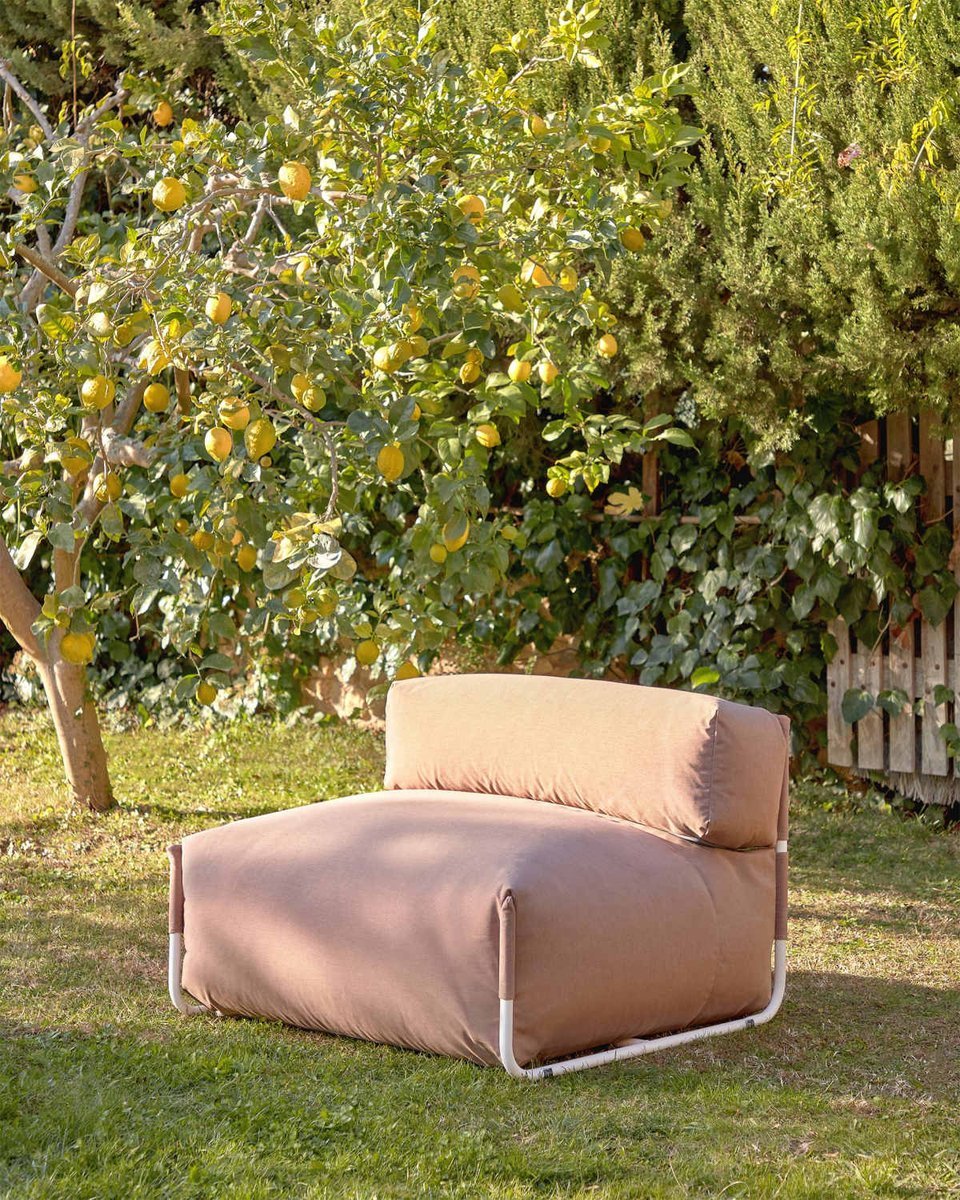 Puf sofá modular con respaldo 100% exterior Square terracota y aluminio blanco 101x101 cm