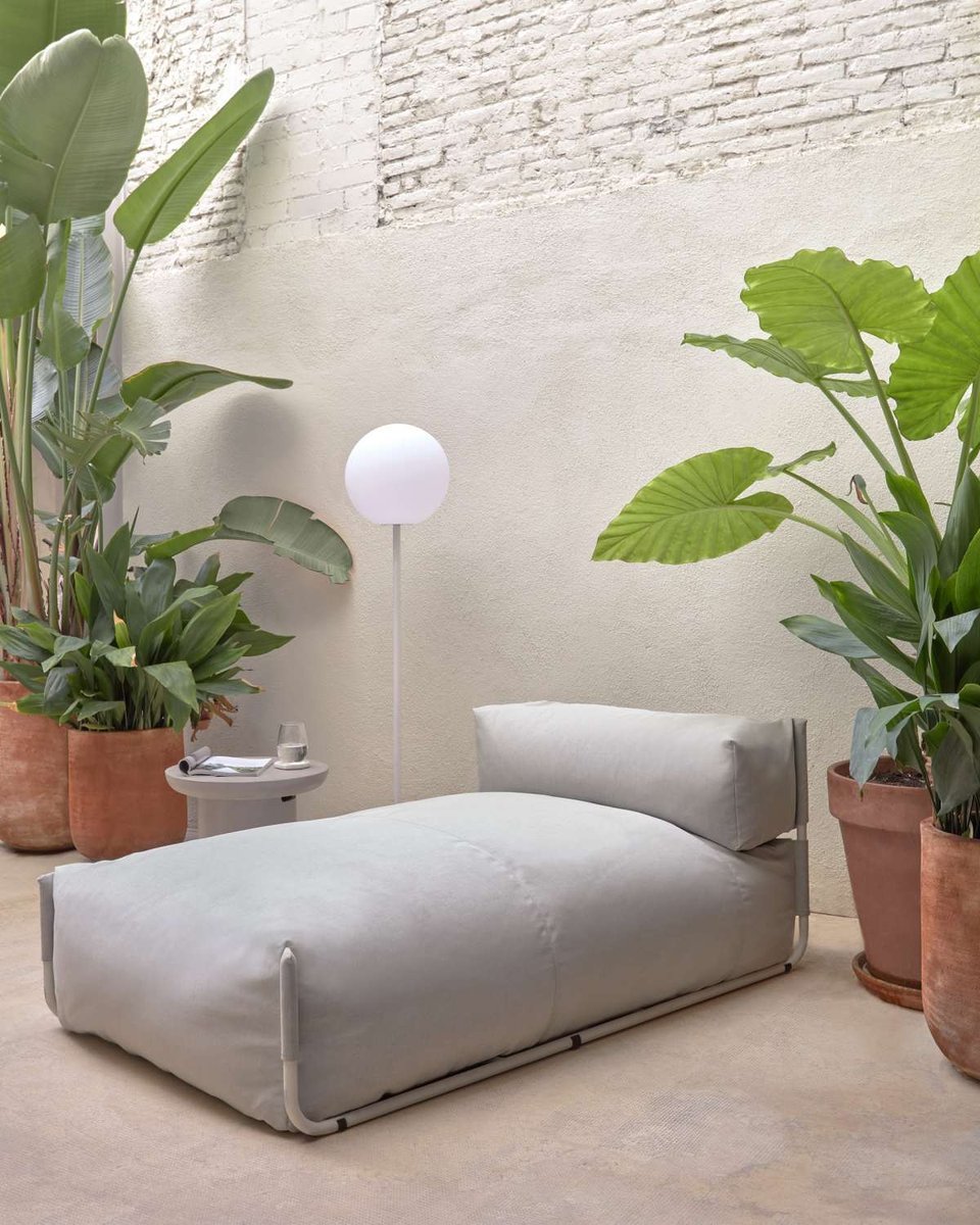 Puf sofá modular longue con respaldo exterior Square gris claro aluminio blanco 165x101 cm