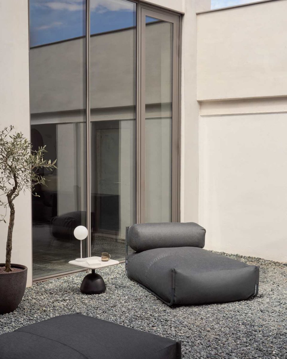 Puf sofá modular longue con respaldo exterior Square gris oscuro aluminio negro 165x101 cm