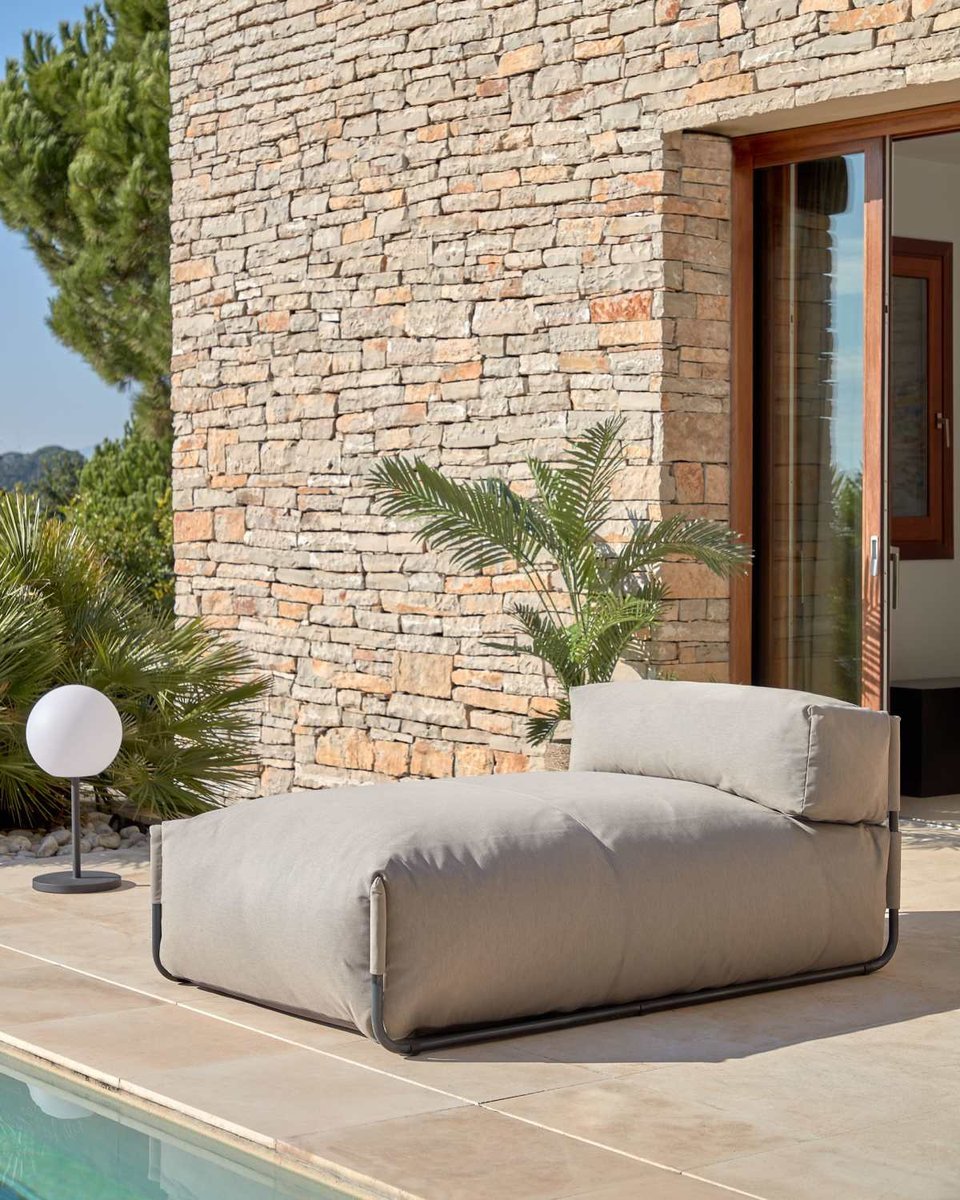 Puf sofá modular longue con respaldo exterior Square verde y aluminio negro 165 x 101 cm