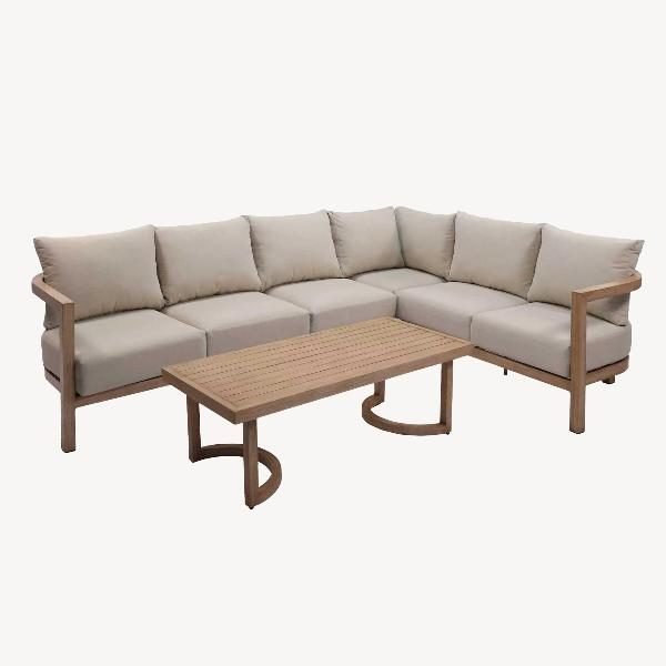 Rinconera exterior ava con mesa centro aluminio efecto madera y tejido beige
