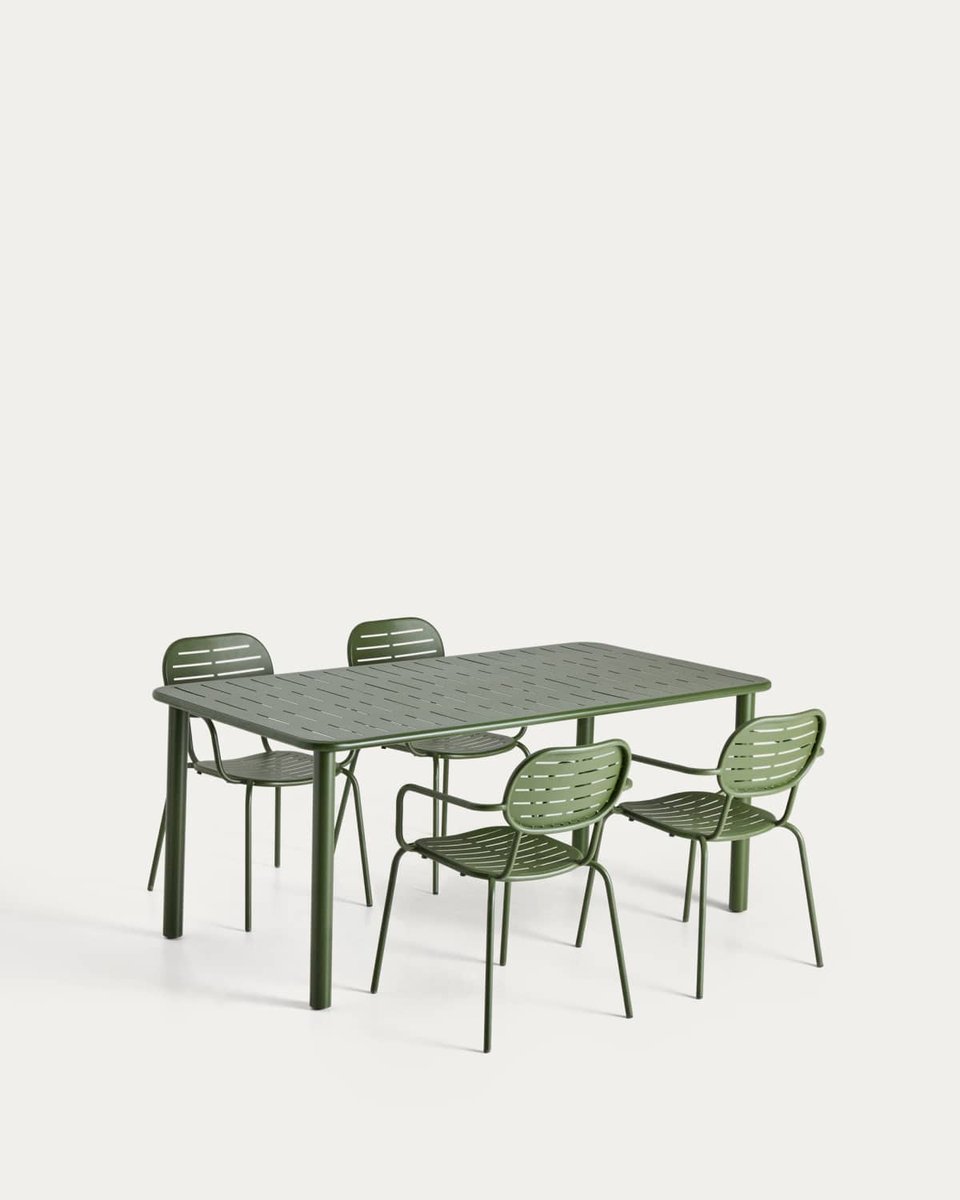 Set Brai de mesa y 4 sillas apilables de acero galvanizado verde 180 x 90 cm