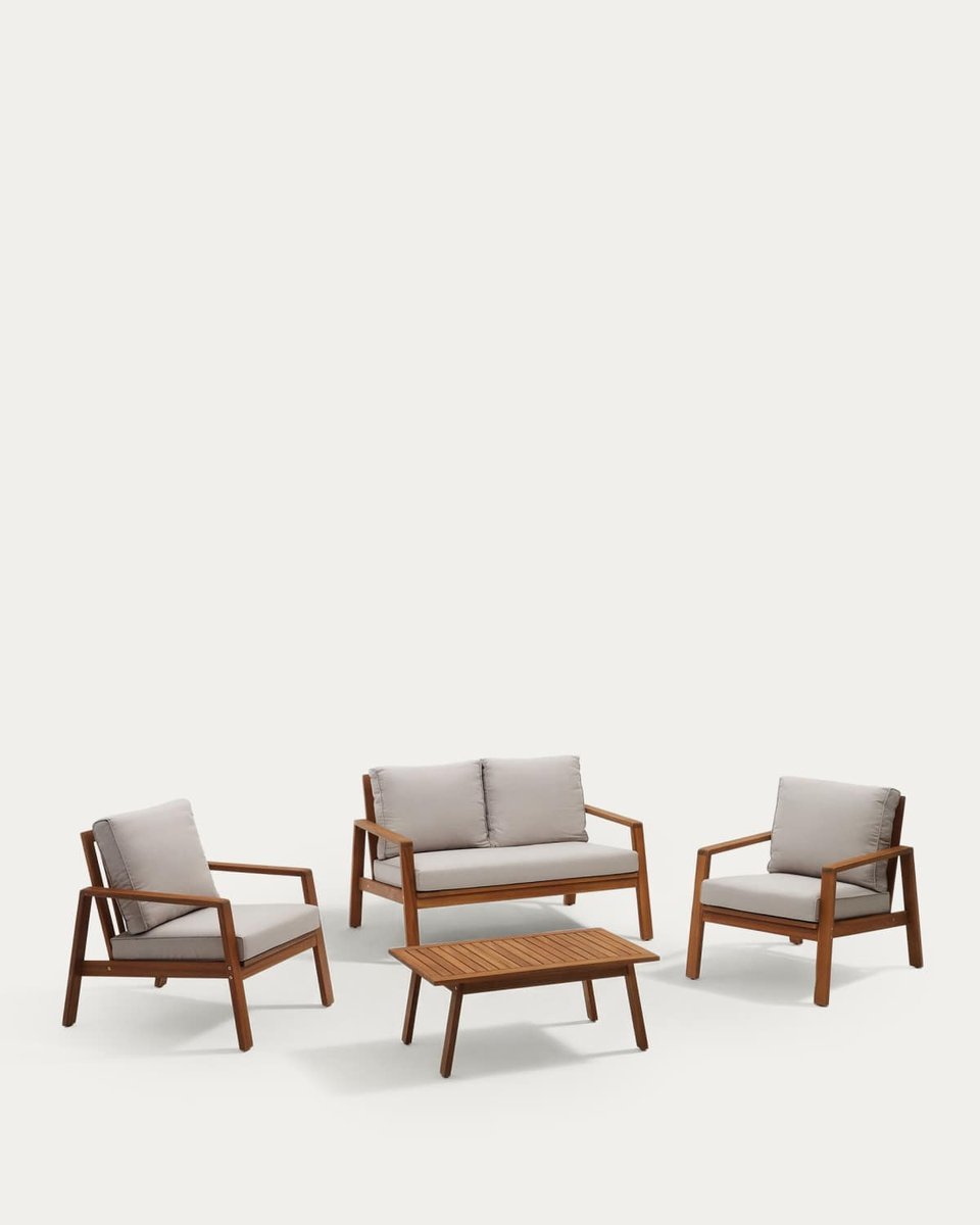 Set Frares de sofá 2 plazas, 2 sillones y mesa de centro de madera maciza acacia FSC 100%