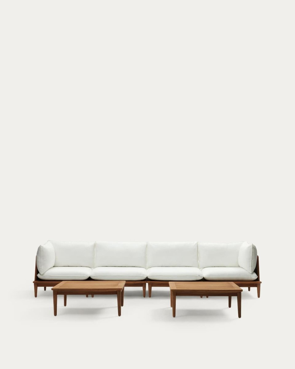 Set modular Portitxol 2 sillones rinconeros, 2 sillones 2 mesas centro madera maciza teca