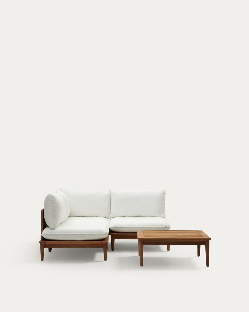 Set modular Portitxol sillón rinconero, 2 sillones y mesa de centro de madera maciza teca