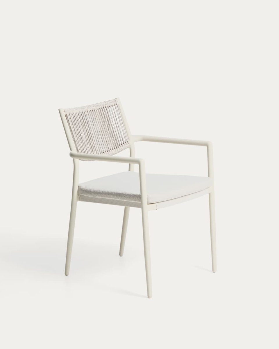 Silla apilable de exterior Argasi de aluminio crudo y cuerda sintética gris
