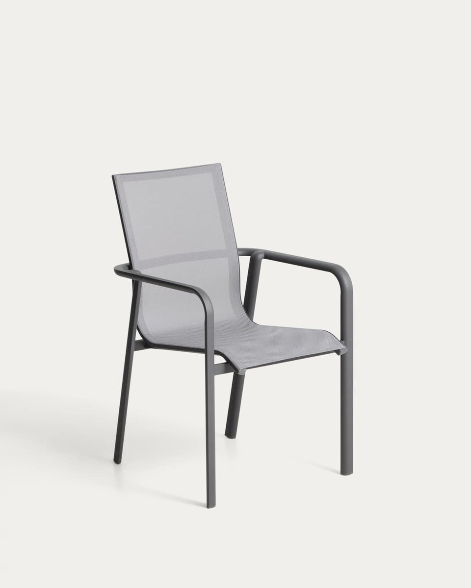 Silla apilable de exterior Canea de texteline gris y aluminio grafito