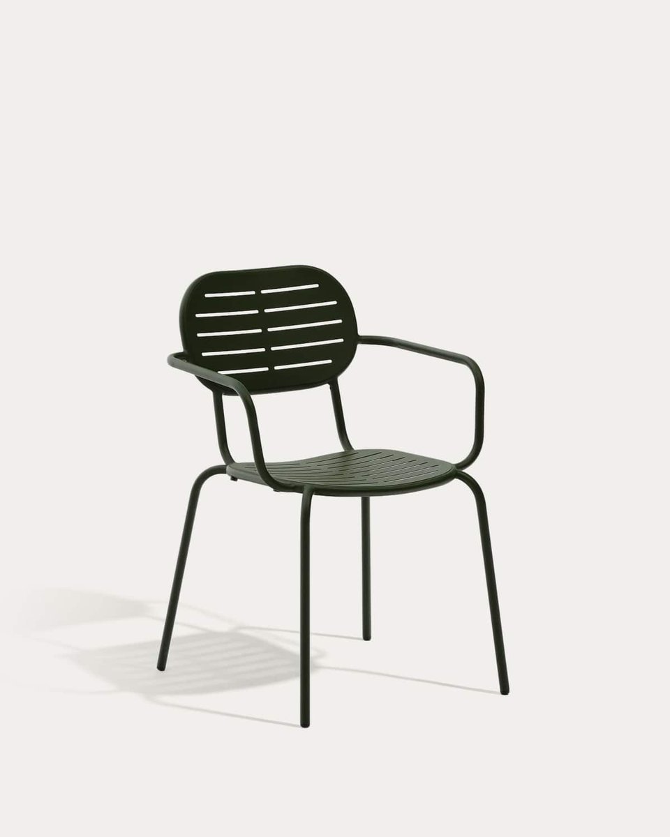Silla apilable de exterior con reposabrazos Brai de acero galvanizado verde