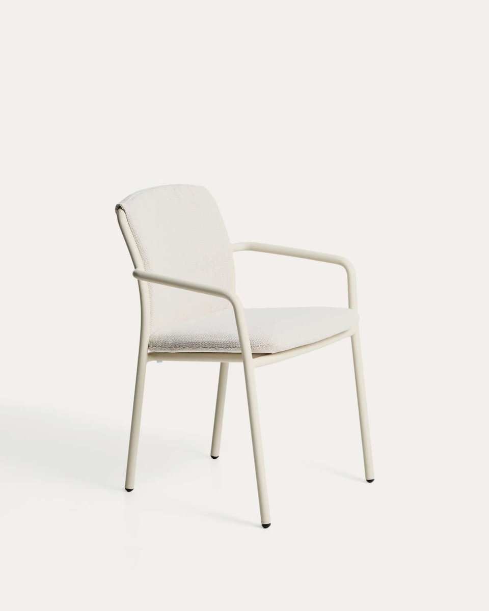 Silla apilable de exterior Linosa de aluminio crudo con cojín beige