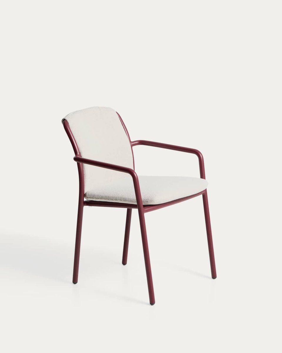 Silla apilable de exterior Linosa de aluminio granate con cojín beige