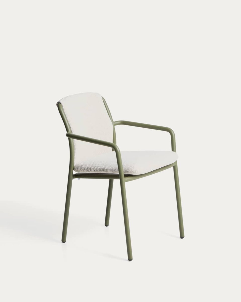 Silla apilable de exterior Linosa de aluminio verde con cojín beige