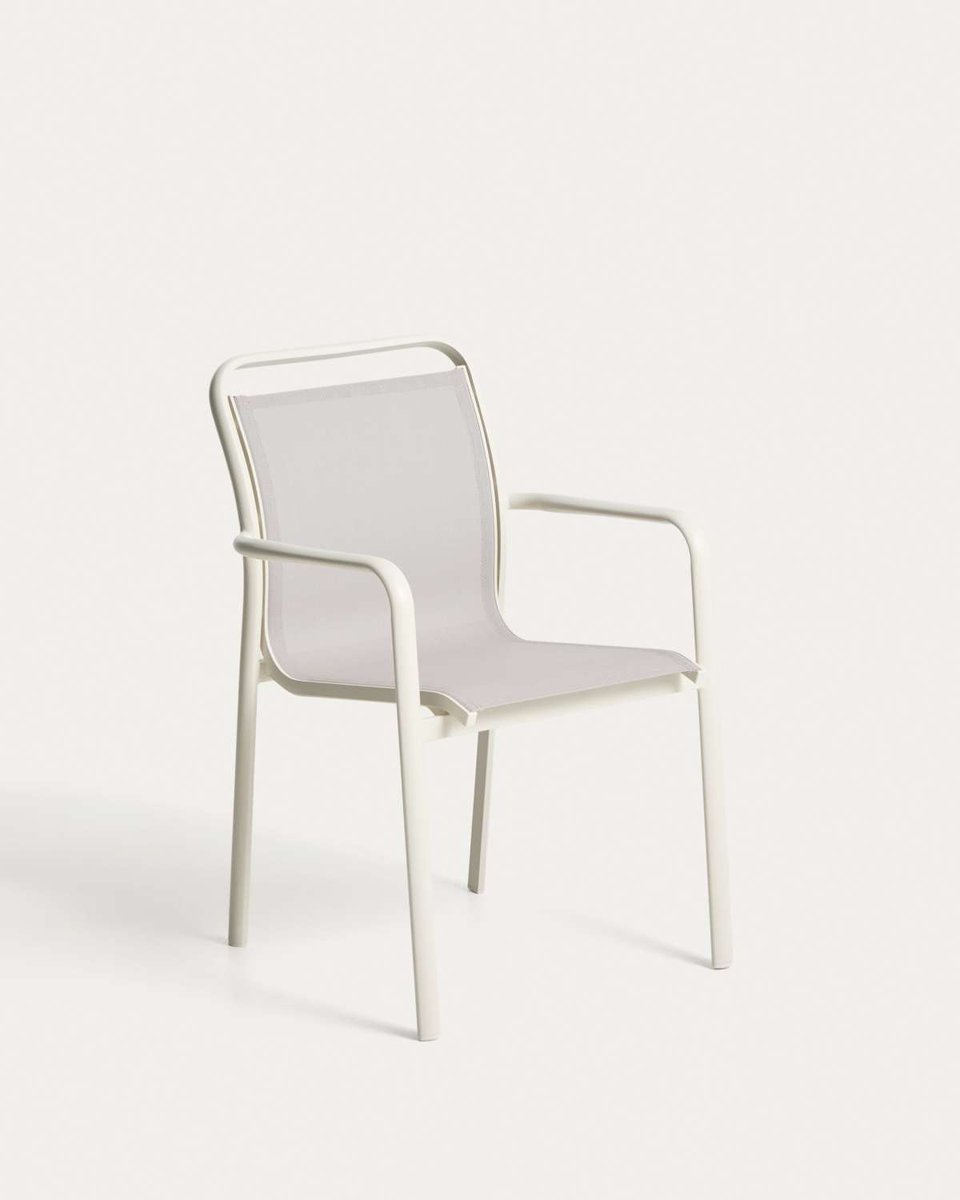 Silla apilable de exterior Luri de aluminio crudo y texteline beige