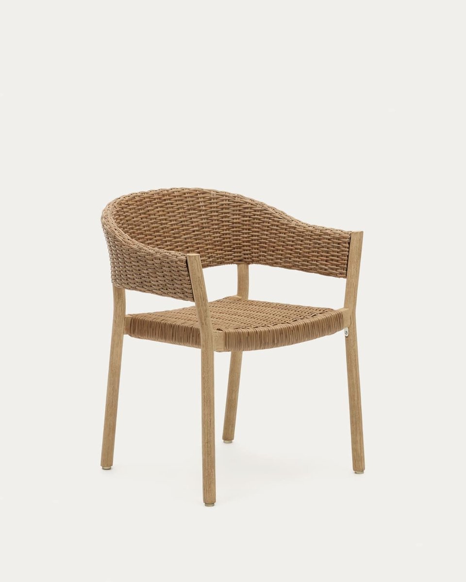 Silla apilable de exterior Pola de madera maciza de eucalipto y ratán sintético acabado natural FSC 100%
