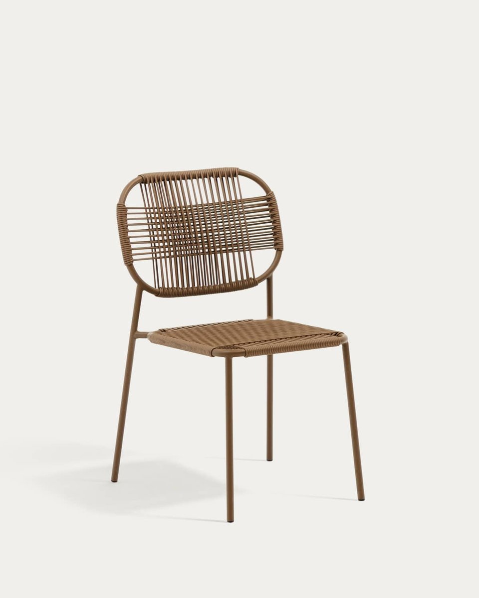 Silla apilable de exterior Talaier de cuerda sintética y acero galvanizado acabado marrón