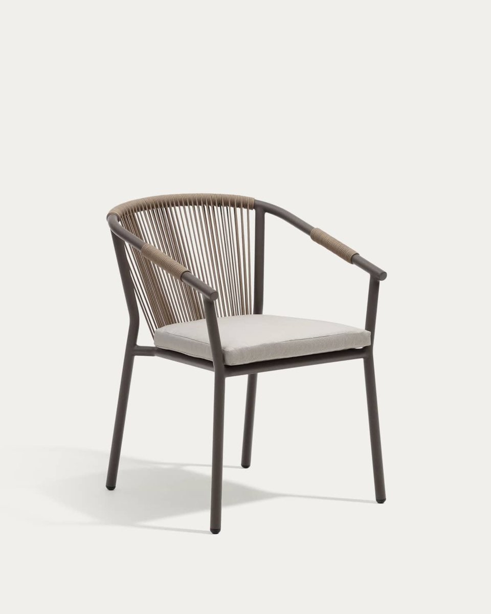 Silla apilable de exterior Xelida de aluminio y cuerda marrón