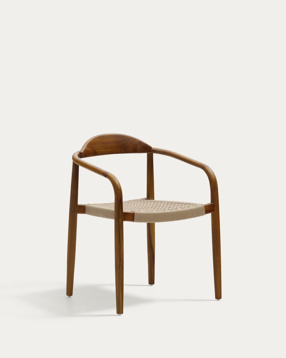 Silla apilable Nina de madera maciza de acacia acabado nogal y cuerda beige FSC 100%