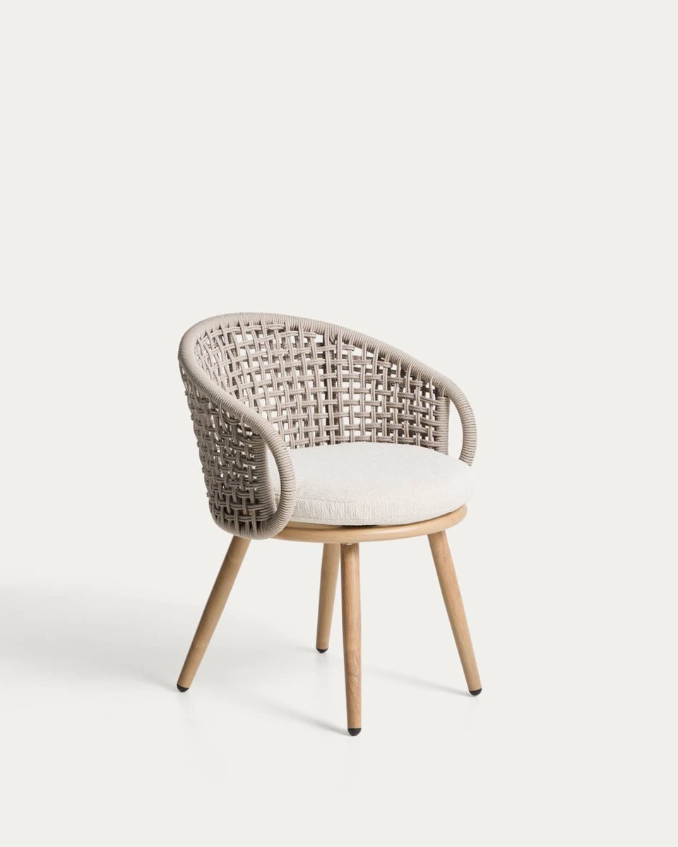 Silla de exterior Lidario de aluminio efecto madera y cuerda sintética topo