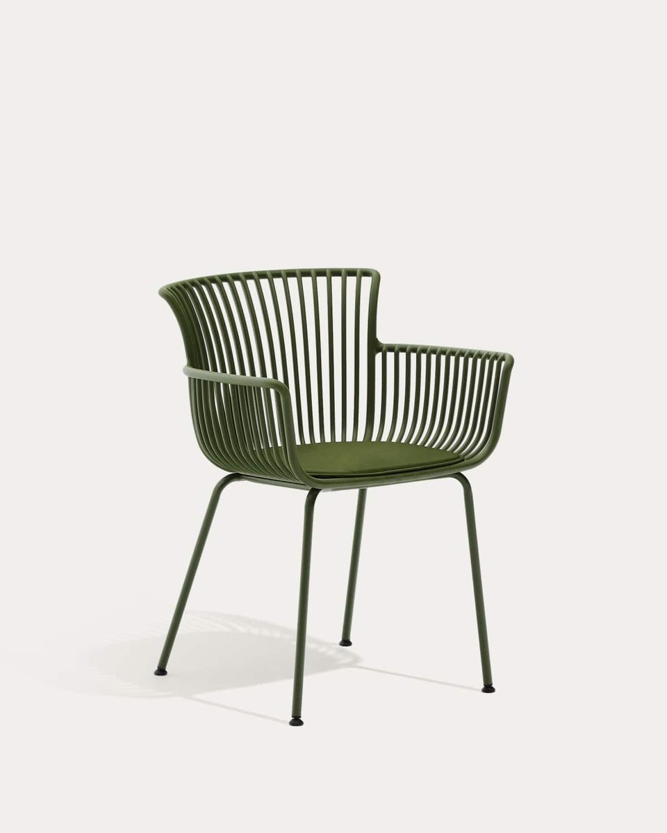 Silla de exterior Surpika con patas de acero verde