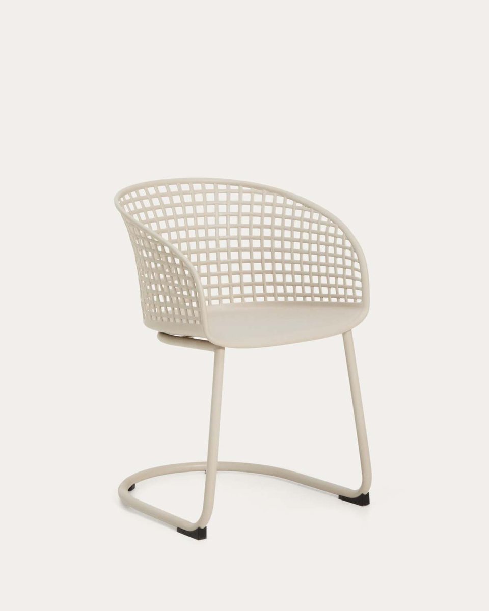 Silla de exterior Tenaro de plástico con estructura de acero beige