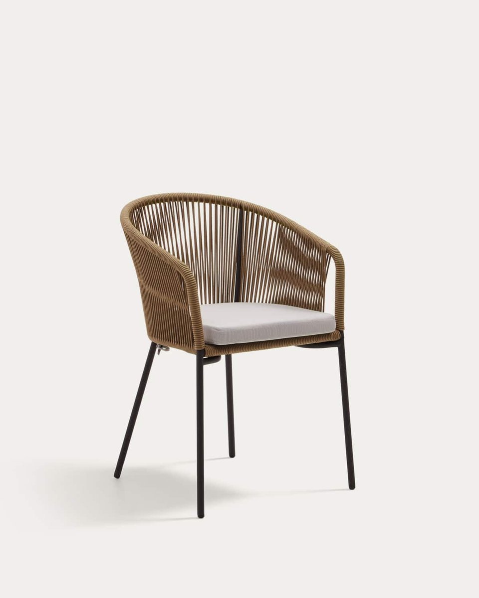 Silla Yanet de cuerda beige y patas de acero galvanizado