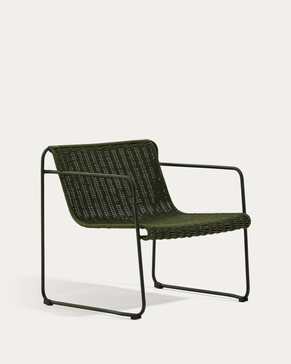 Sillón apilable Maurina de acero galvanizado verde y cuerda verde