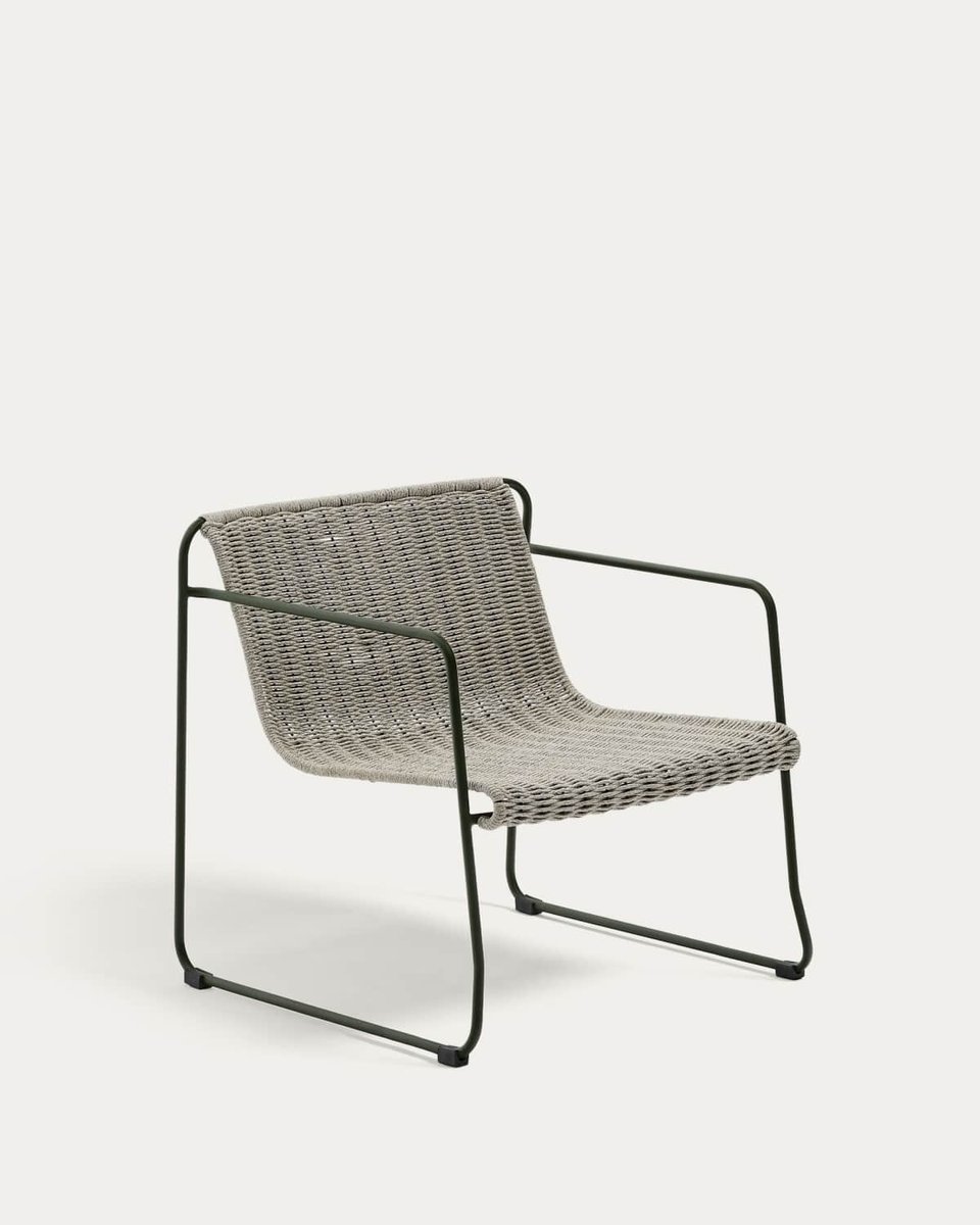 Sillón apilable Maurina de acero galvanizado verde y cuerda crudo y gris