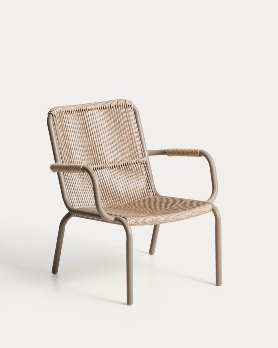 Sillón apilable Salis de aluminio topo y cuerda sintética beige