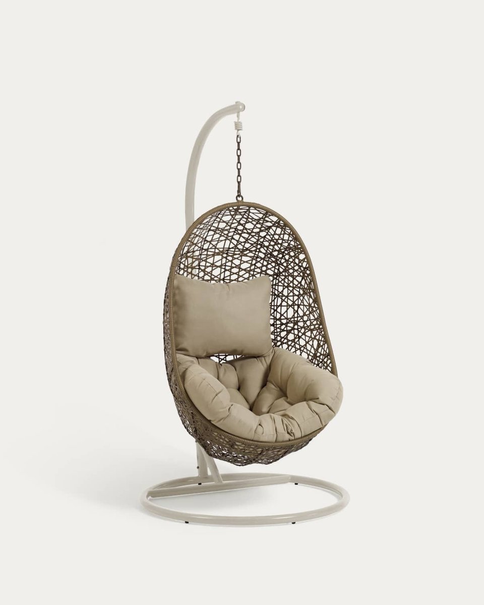Sillón colgante con pie gris claro Florina marrón