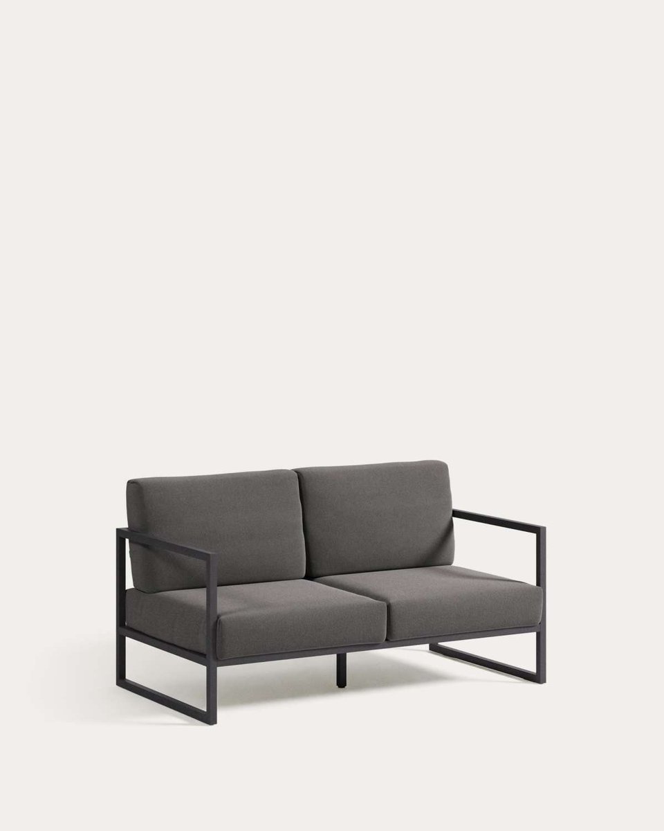 Sofá 100% exterior Comova 2 plazas gris oscuro y de aluminio negro 150 cm